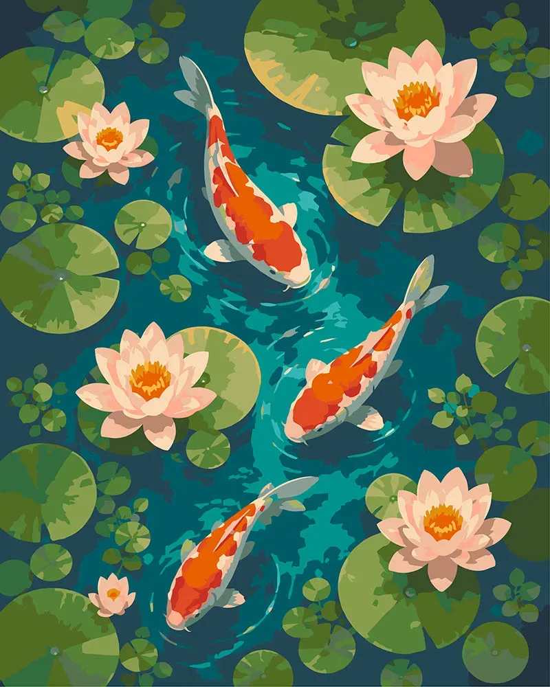 Figured'Art Vijver met Koi en Lotusbloemen schilderen op nummer 40x50 cm