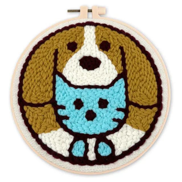 Figured'Art Kat en hond punch needle pakket 20 cm beginners