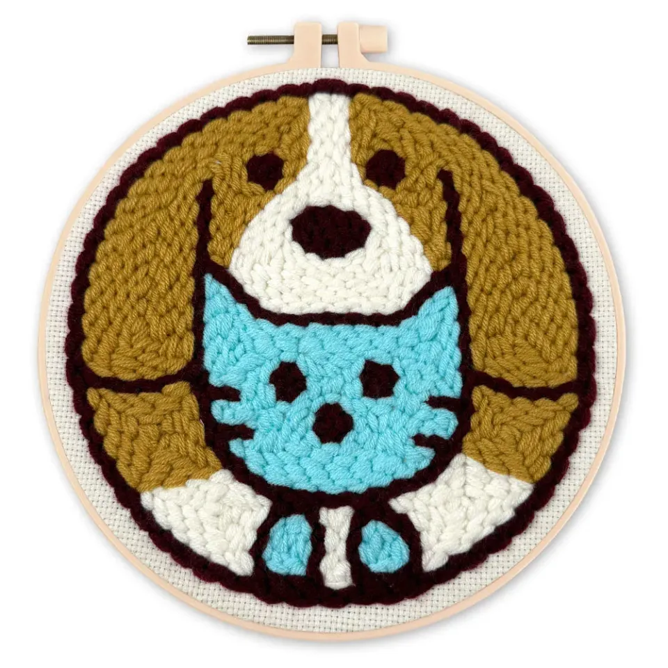 Figured'Art Kat en hond punch needle pakket 20 cm beginners