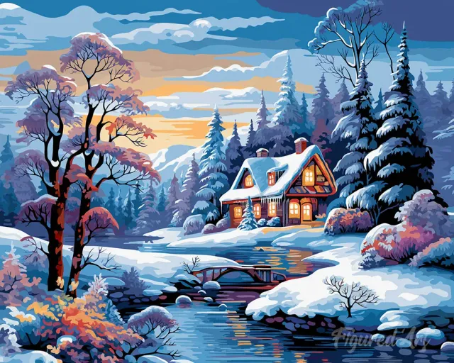 Figured'Art Winterhuisje diamond painting full drill 40x50 cm