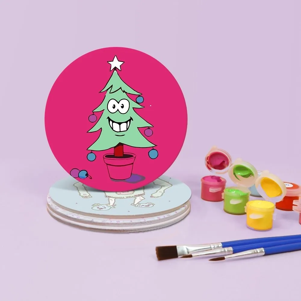 Figured'Art Creatief Kerstcadeau 2 schilderen op nummer onderzetters 10cm 4 stuks