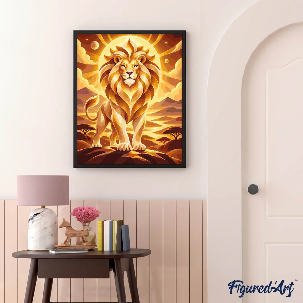 Figured'Art Leeuw Kosmische Sterrenbeeld schilderen op nummer 40x50 cm