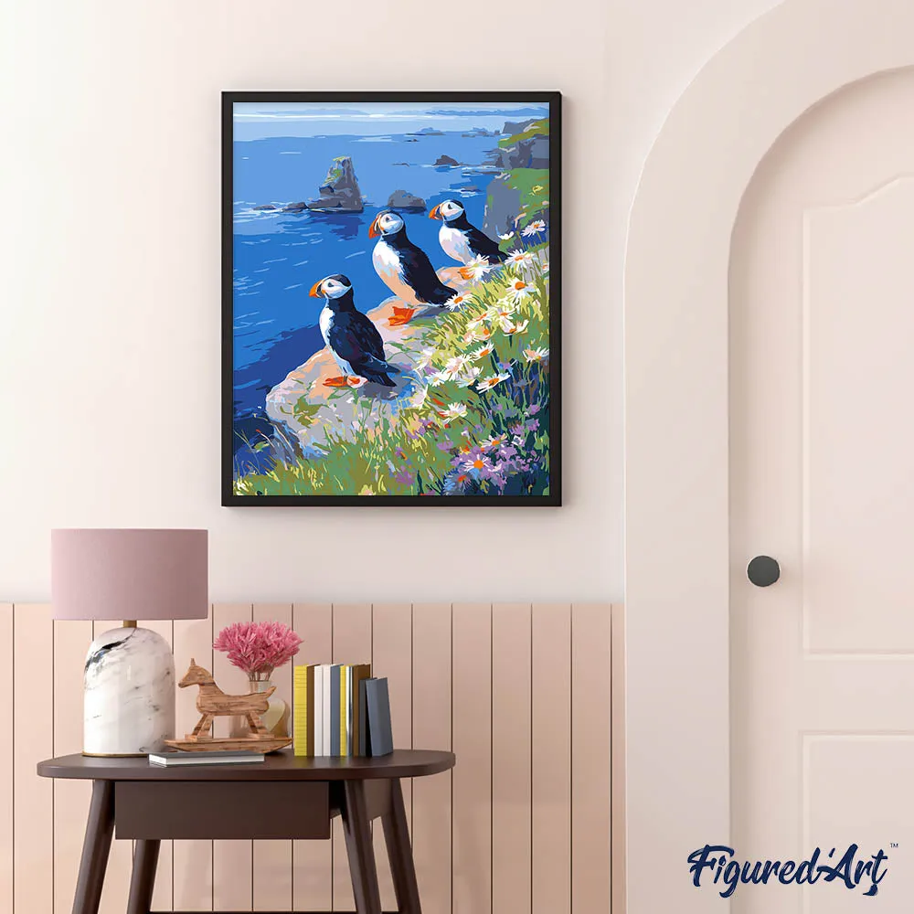 Figured'Art Papegaaiduiker bij de Oceaankliffen Schilderen op Nummer 40x50 cm Gemiddeld