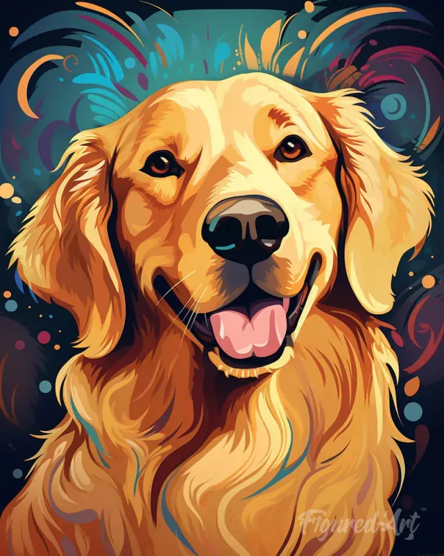 Figured'Art Zonnige Golden Retriever schilderen op nummer 40x50 cm hond