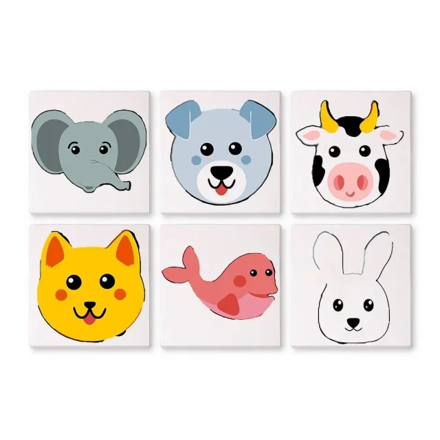 Figured'Art Mini Schattige Dierengezichten schilderen op nummer 6 stuks dieren