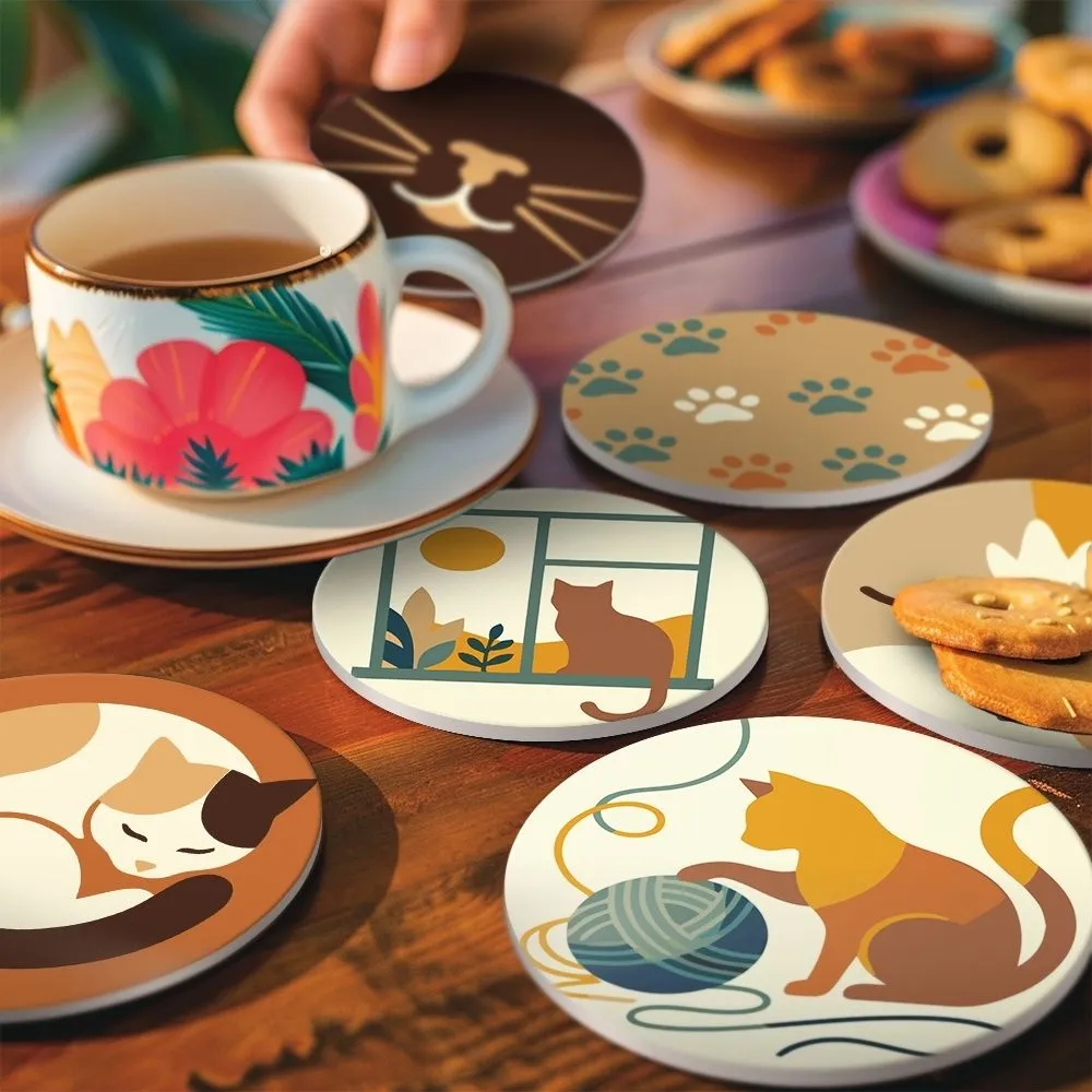 Figured'Art Kattenleven Schilderen op Nummer Onderzetters 6 stuks
