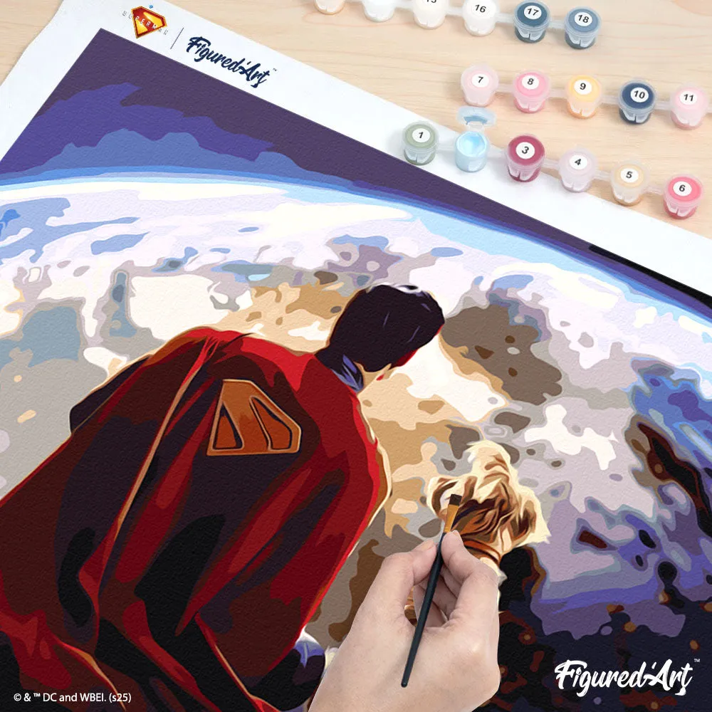 Figured'Art Superman en Krypto schilderen op nummer 40x50cm DC collector box