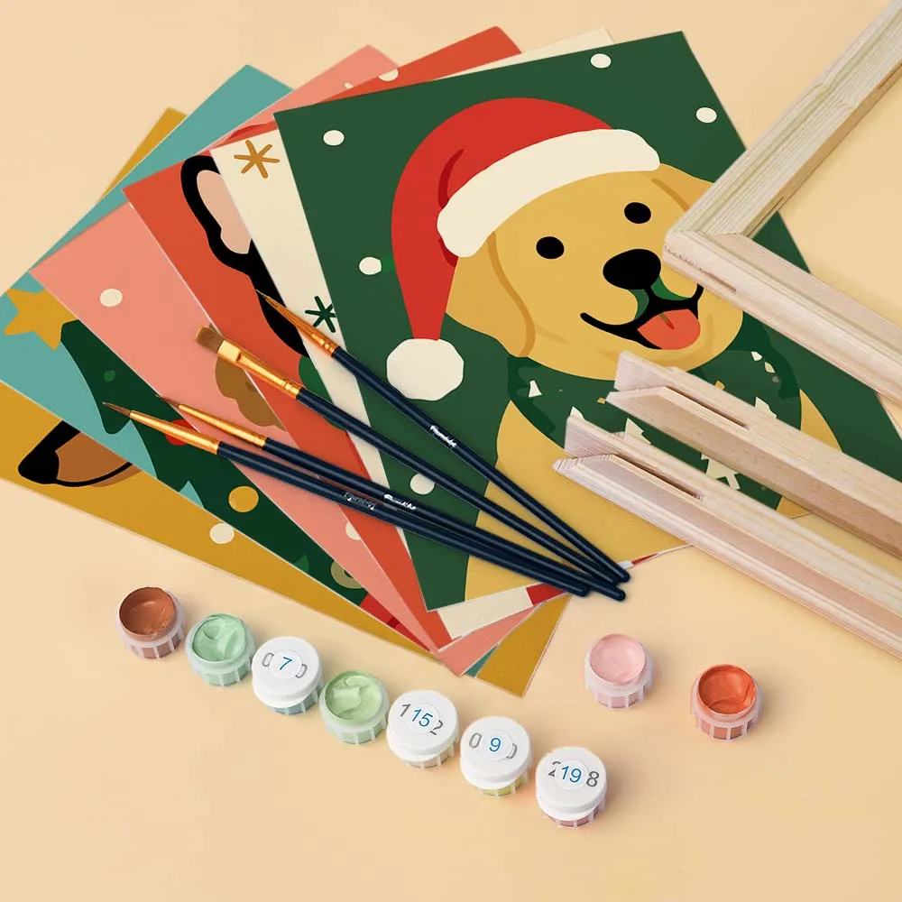 Figured'Art Mini Kerstpuppy's schilderen op nummer 6x 15x20cm