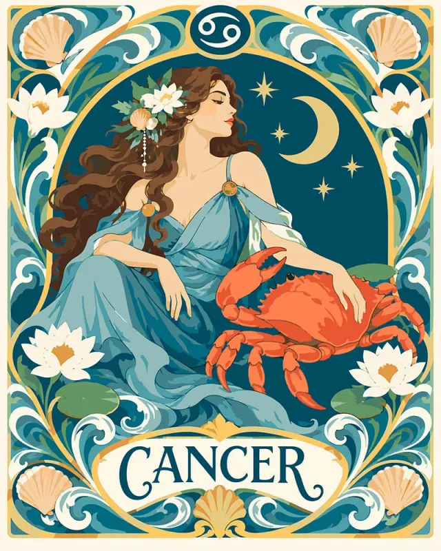 Figured'Art Art Nouveau Sterrenbeeld Kreeft schilderen op nummer 40x50