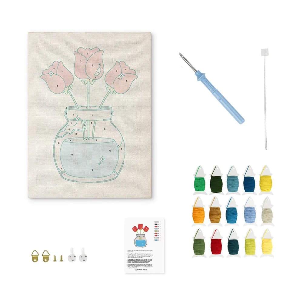 Figured'Art Pot met Tulpen punch needle pakket 20x30cm met frame