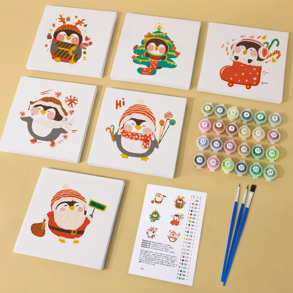 Figured'Art Kerst Winter Pinguïn mini schilderen op nummer 6 stuks