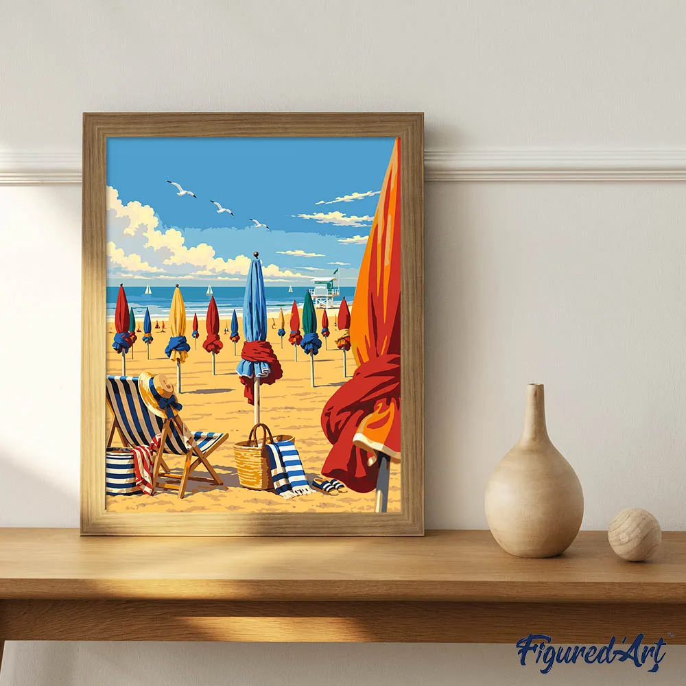 Figured'Art Strand van Deauville Normandië schilderen op nummer 40x50 cm