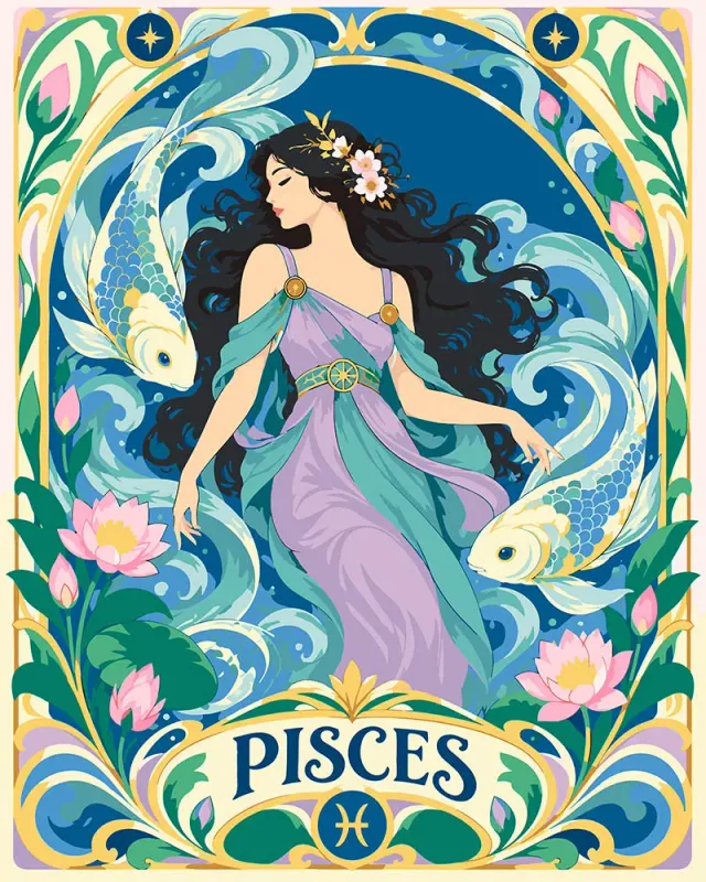 Figured'Art Art Nouveau Sterrenbeeld Vissen schilderen op nummer 40x50cm
