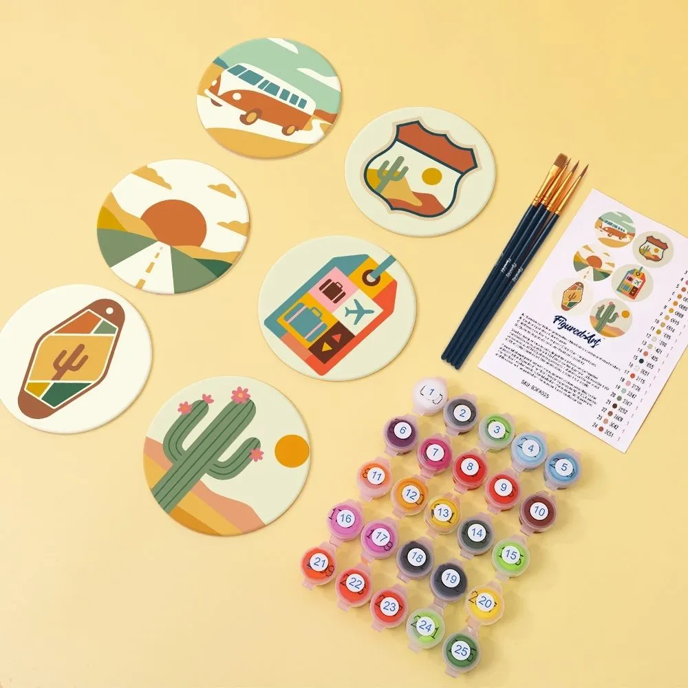 Figured'Art Reis door de Woestijn onderzetters schilderen op nummer 6x 10cm