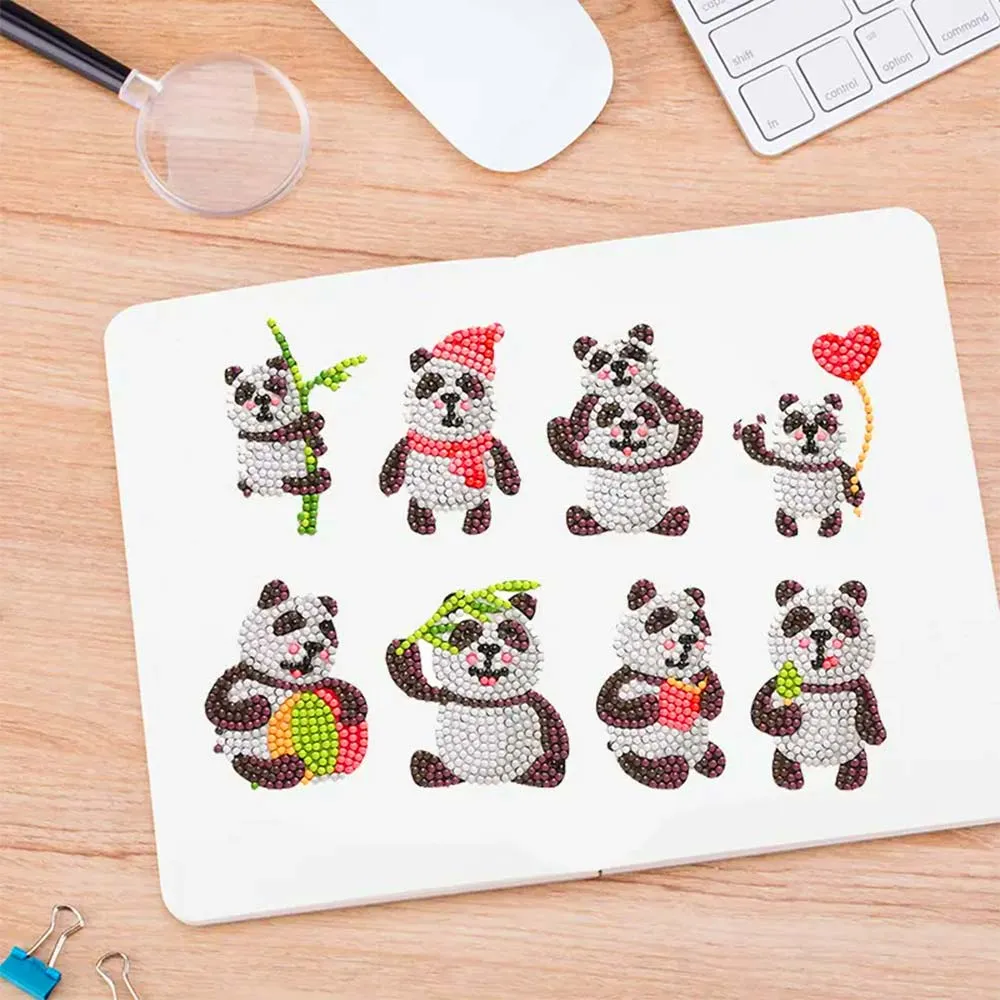 Figured'Art Panda's Diamond Painting Stickers 8 stuks Rond