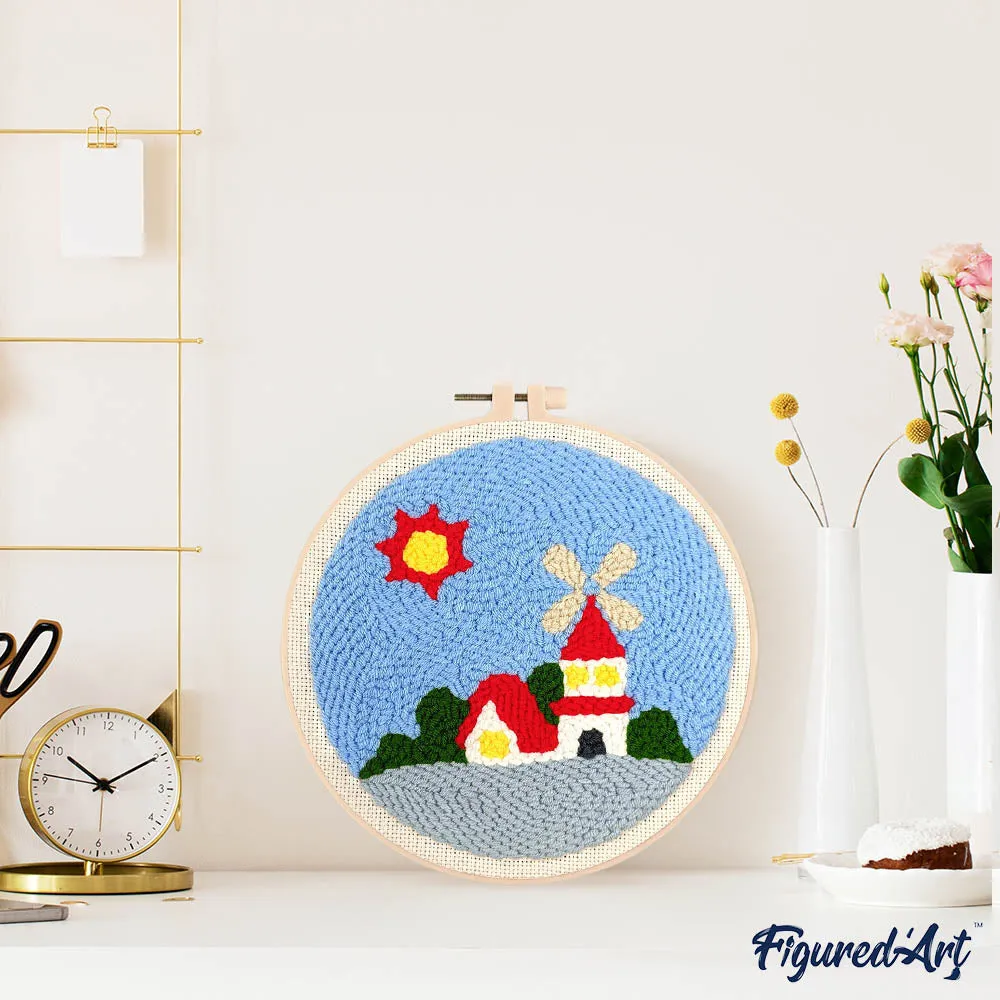Figured'Art Zonnige windmolen punch needle 20 cm wol