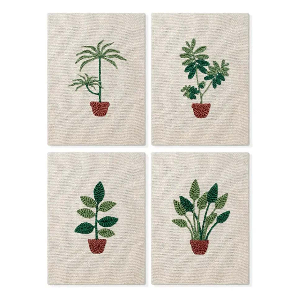 Figured'Art Weelderig Bladgroen punch needle set 4 stuks plant