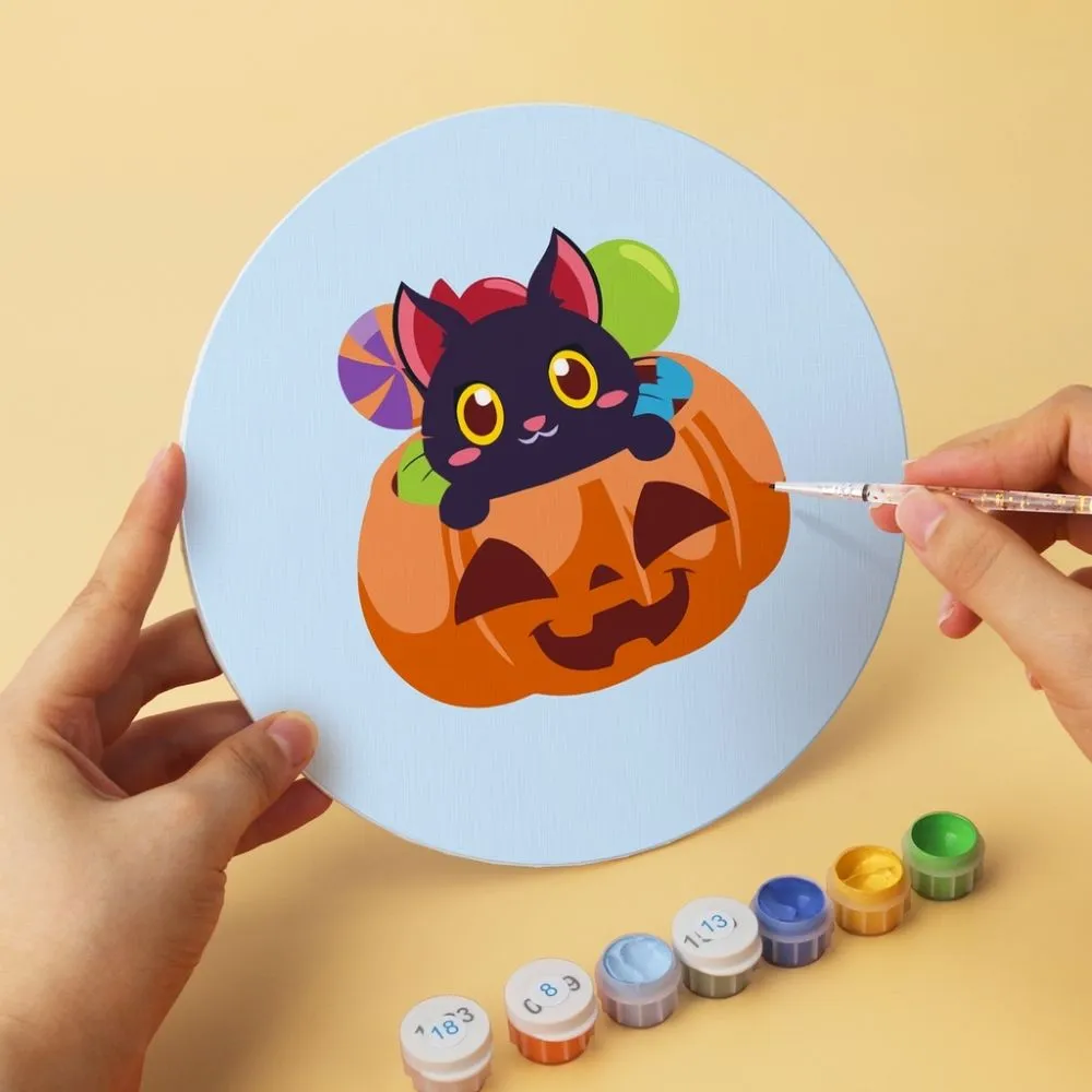 Figured'Art Mini Halloweenkatjes schilderen op nummer 6x Ø20cm