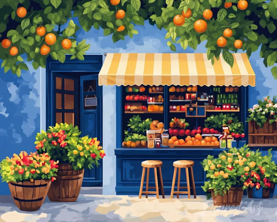 Figured'Art De kleine kruidenierswinkel schilderen op nummer 40x50cm
