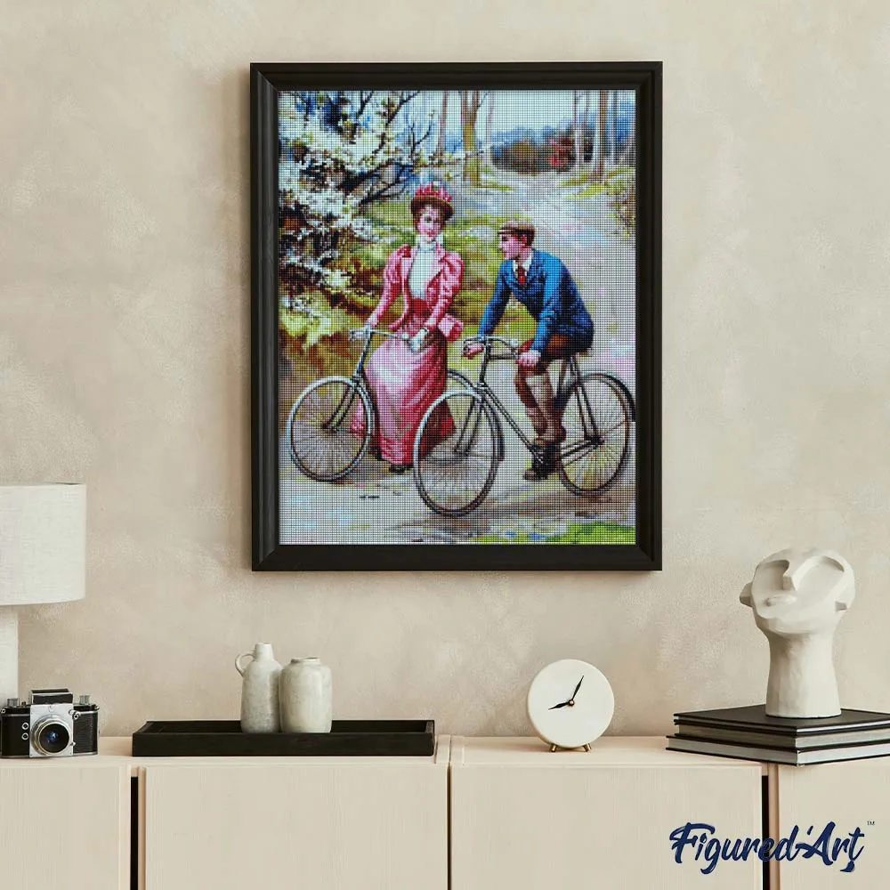 Figured'Art Fietsend stel diamond painting 40x50 cm vintage