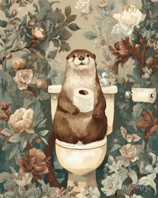 Figured'Art Schilderen op Nummer Otter op bloementroon 40x50 cm dier
