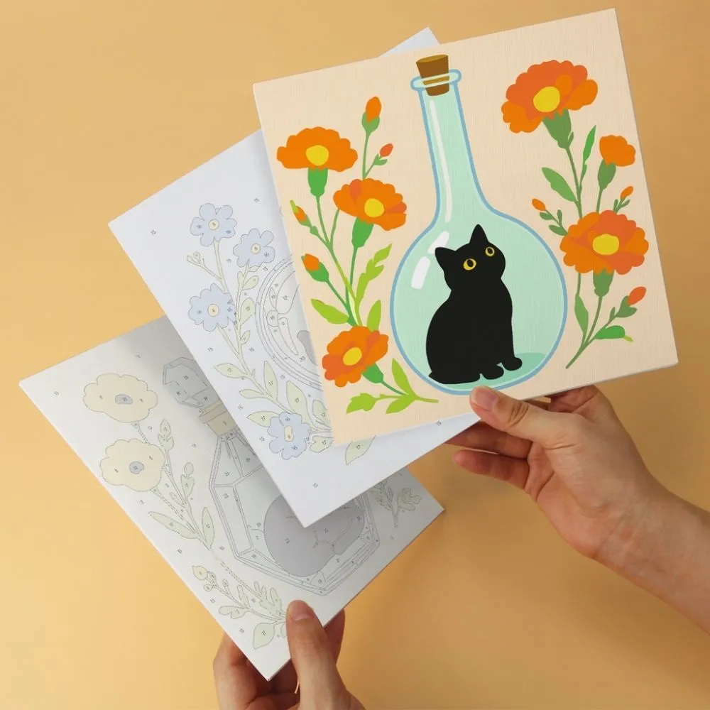 Figured'Art Botanische katten schilderen op nummer 20x20cm 6 stuks