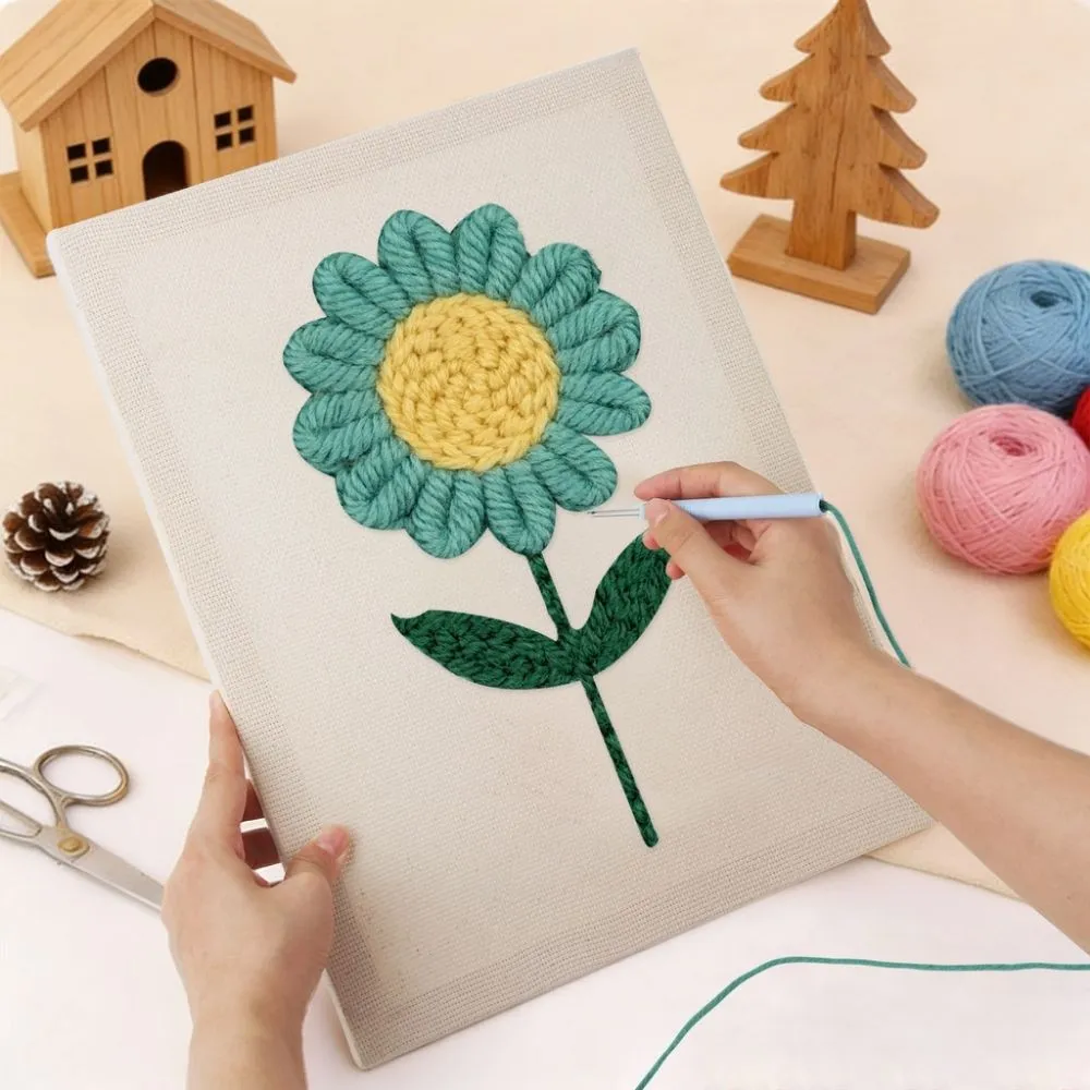 Figured'Art Blauwe Lucht Bloem punch needle pakket 20x30cm frame