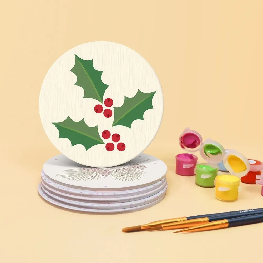 Figured'Art Feestelijk gebladerte schilderen op nummer onderzetters 10cm