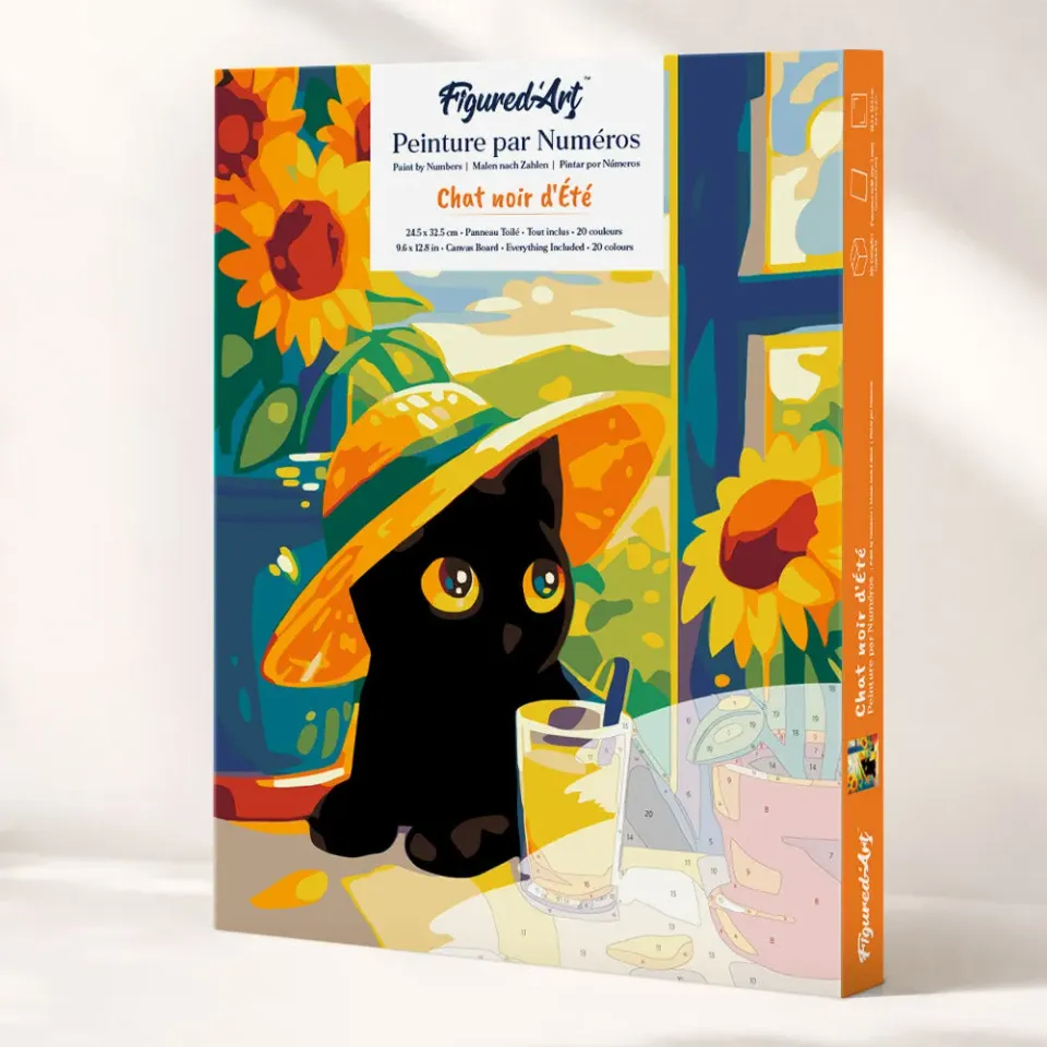 Figured'Art Zwarte Zomerkat cadeauset schilderen op nummer