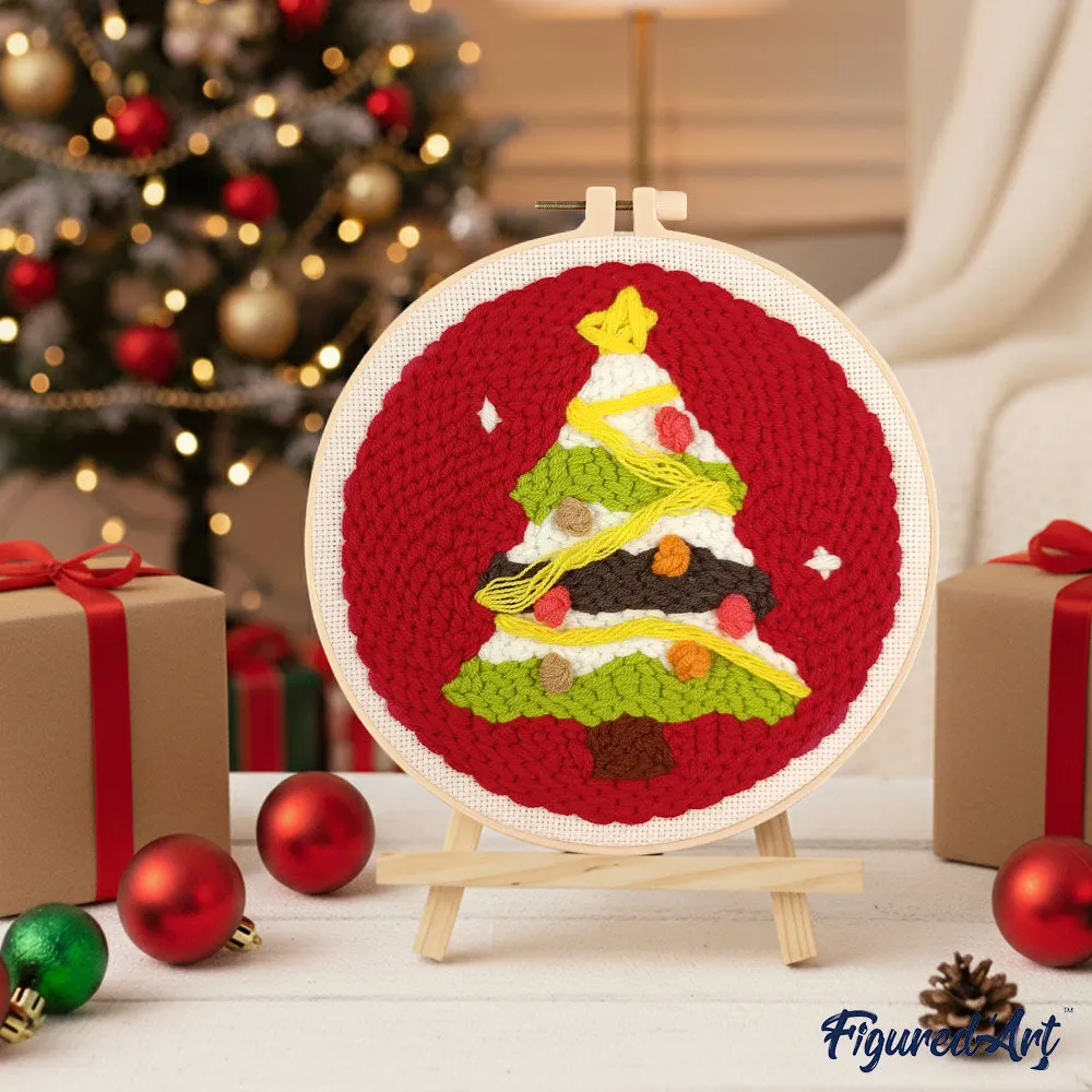 Figured'Art Kerstboom 3 punch needle pakket 20x20 cm beginners