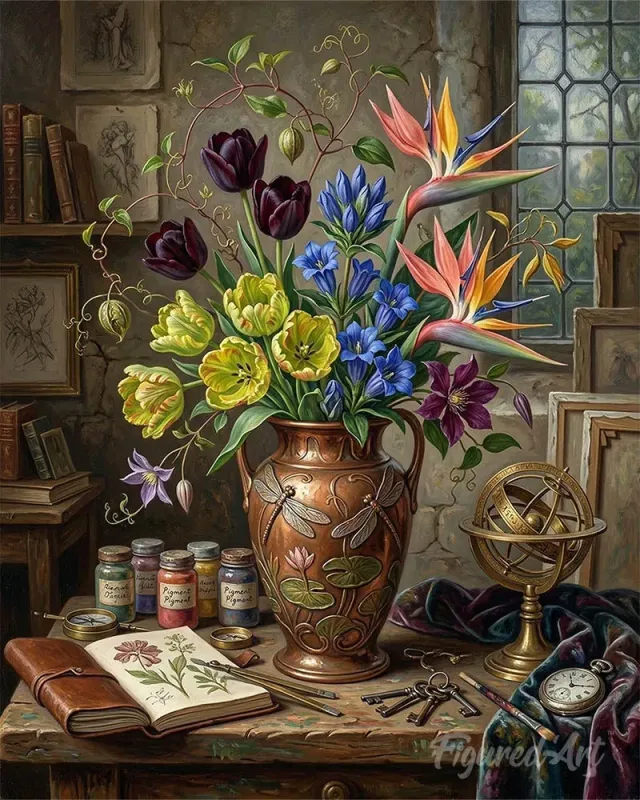 Figured'Art Tijdloze bloemen schilderen op nummer 40x50 cm bloemen