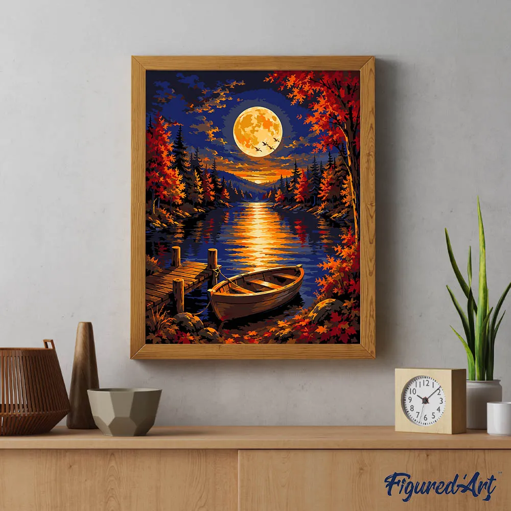 Figured'Art Harvest Moon boven het Meer schilderen op nummer 40x50cm