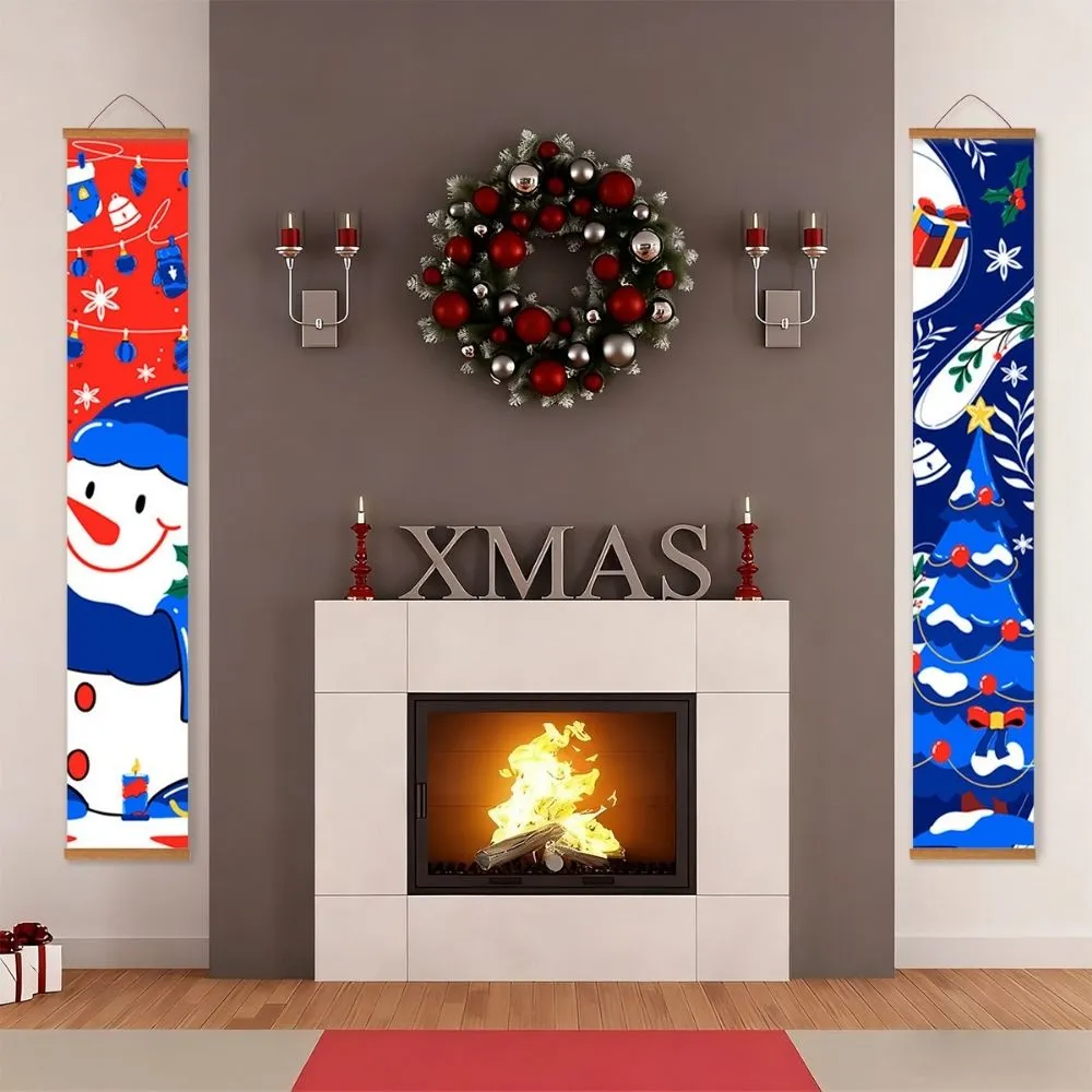 Figured'Art Vrolijke Frosty deurbanner 20x120 cm 2 stuks kerst