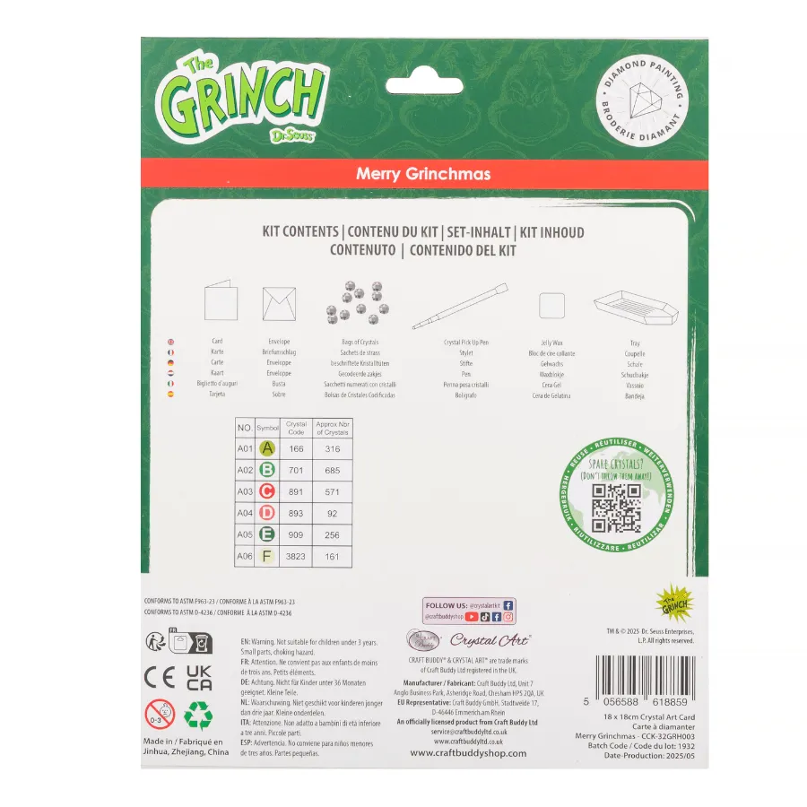 Craft Buddy Crystal Art Merry Grinchmas kaart 18x18cm kerst groen