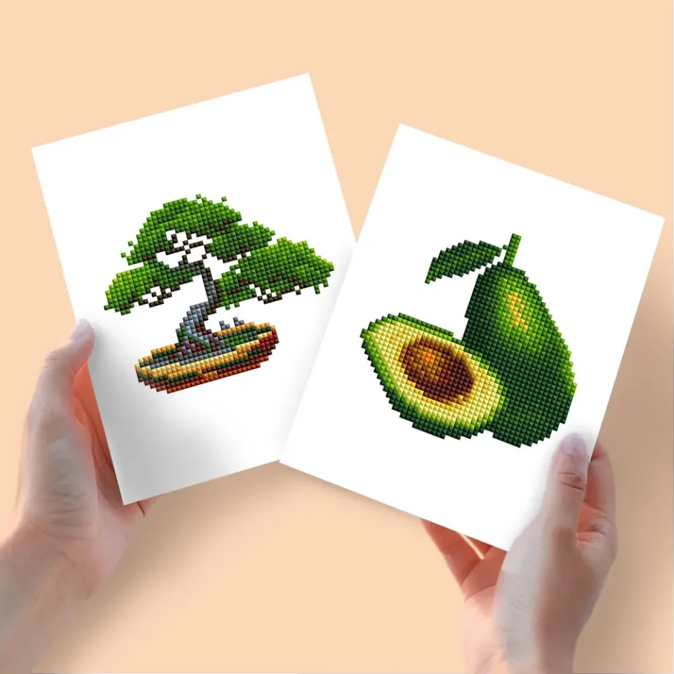 Figured'Art Bonsai en Avocado diamond painting 2 stuks 15x20cm