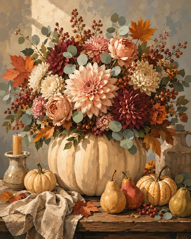 Figured'Art Bloemrijk Pompoentafelstuk diamond painting herfst