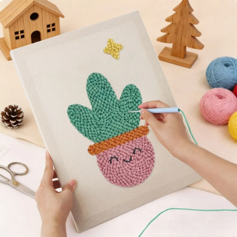 Figured'Art Lachende Cactus punch needle pakket 20x30 cm frame