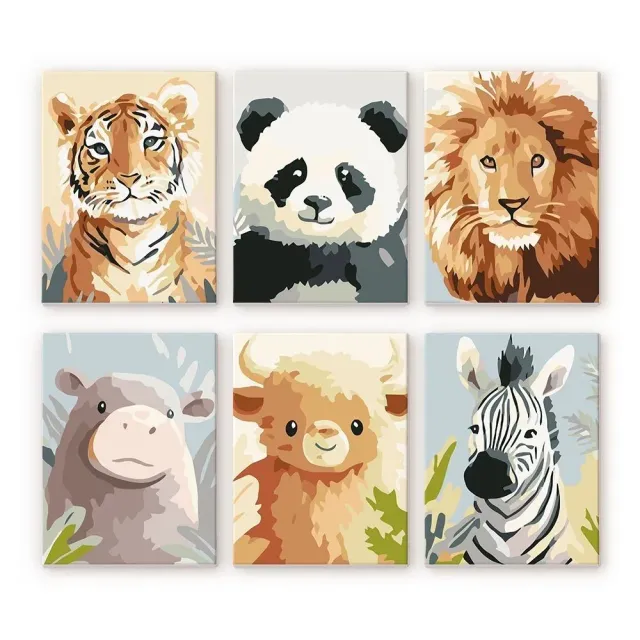 Figured'Art Wildlife Portretten 1 schilderen op nummer mini 6 stuks