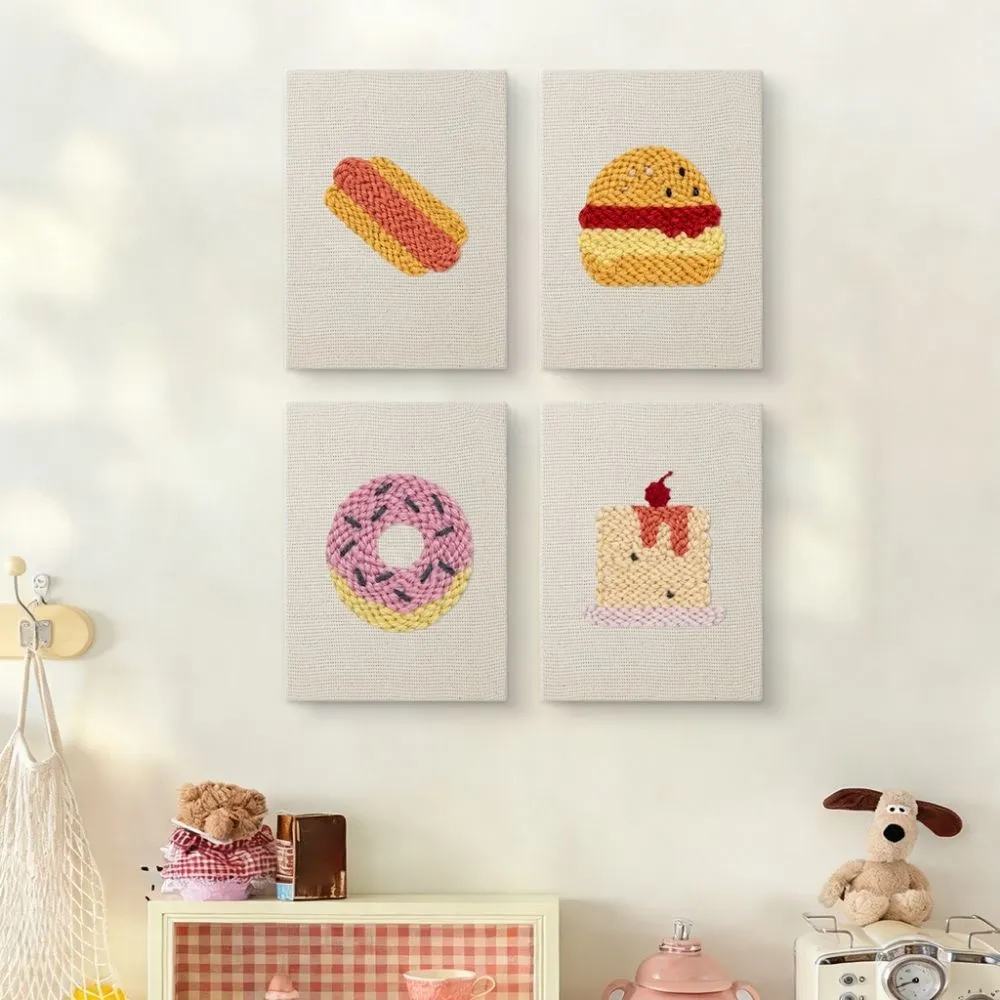 Figured'Art Heerlijke Hapjes punch needle set 4 stuks met frame keuken