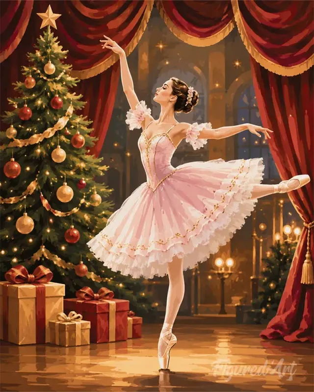 Figured'Art Kerstballerina schilderen op nummer 40x50 cm winter