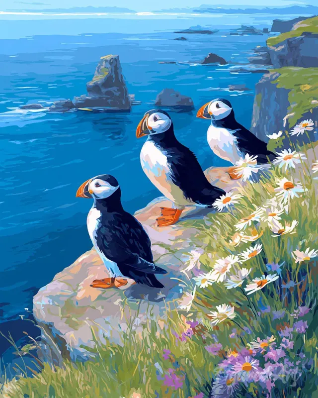 Figured'Art Papegaaiduiker bij de oceaankliffen diamond painting 40x50 cm