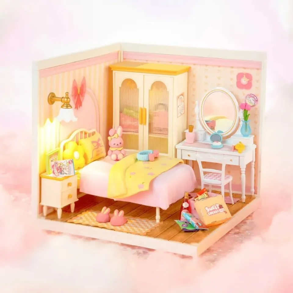 Figured'Art Lieve roze slaapkamer miniatuurhuisje 105-delig roze