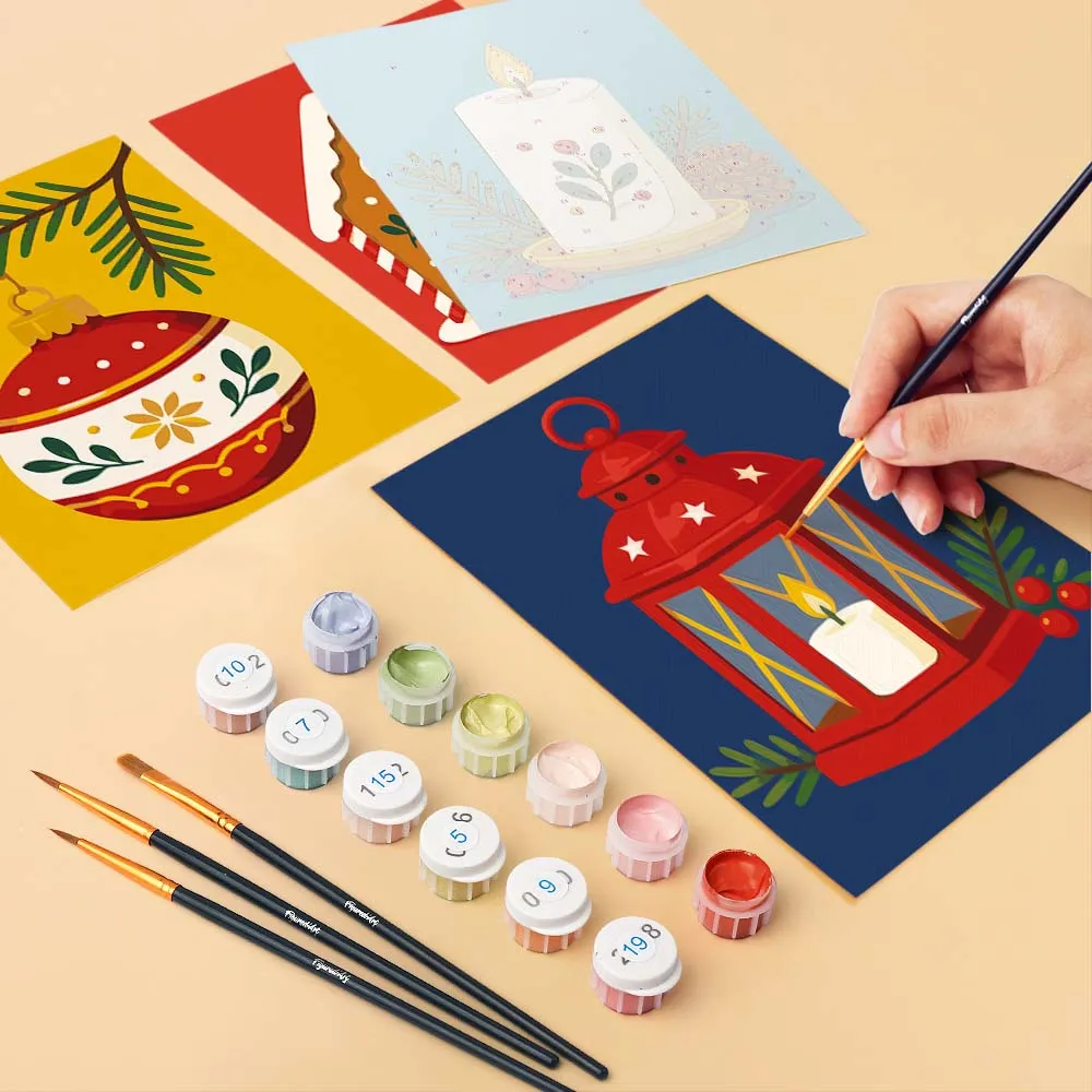 Figured'Art Mini Kersttradities schilderen op nummer 6 stuks 15x20cm