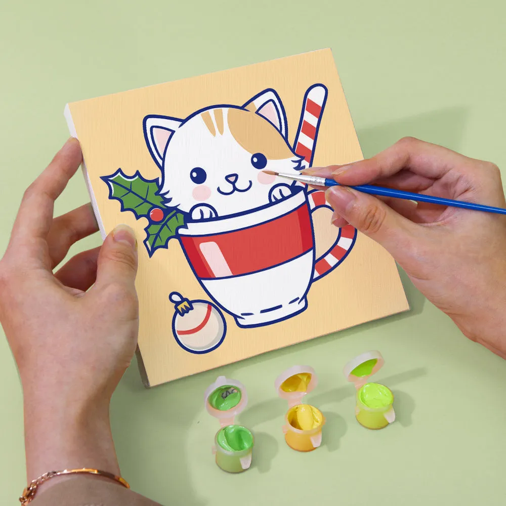 Figured'Art Mini Schilderen op nummer 15x15cm 6 stuks kerstkatten