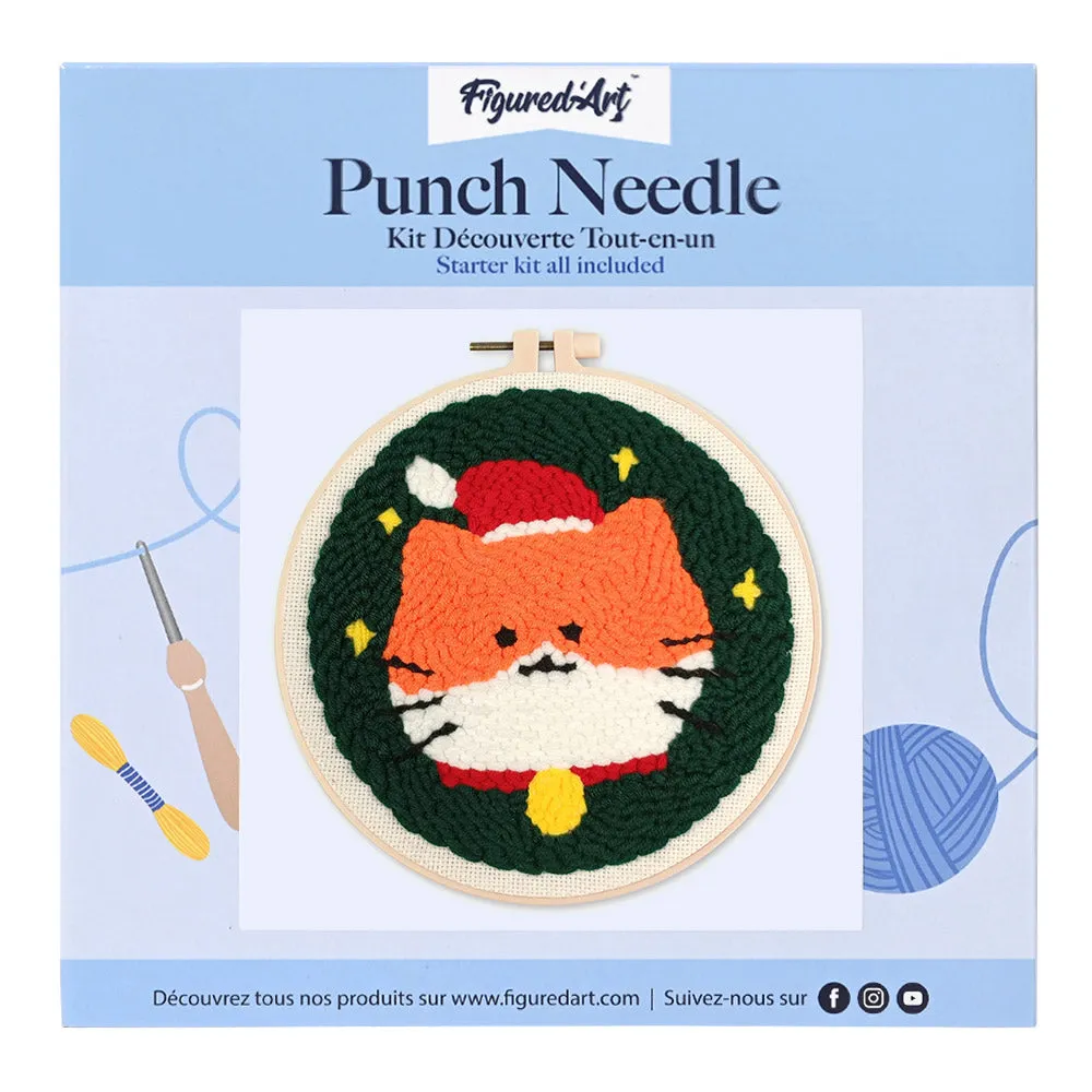 Figured'Art Punch Needle pakket Kerstkat 20 cm wol
