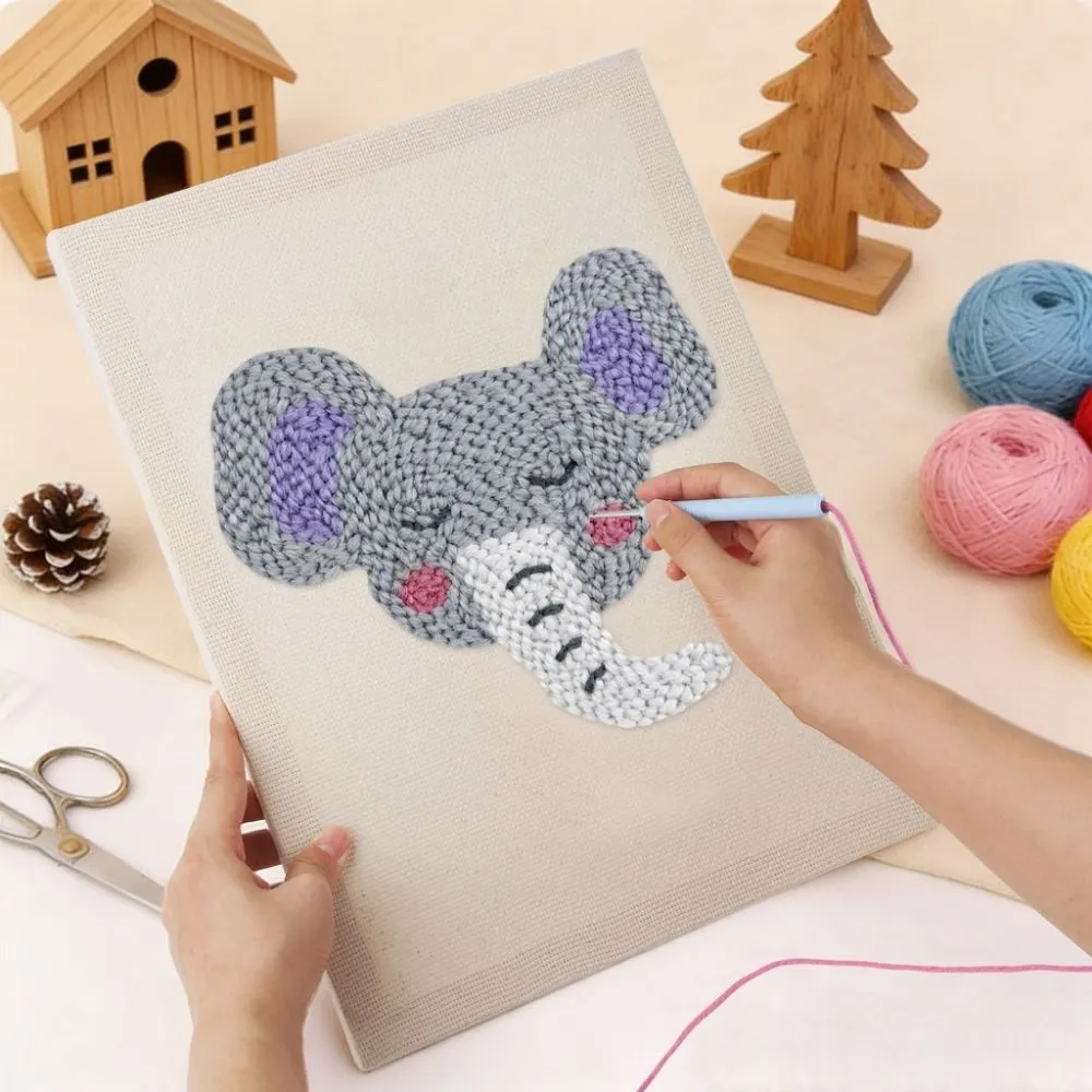 Figured'Art Kleine Olifant punch needle pakket 20x30cm katoen