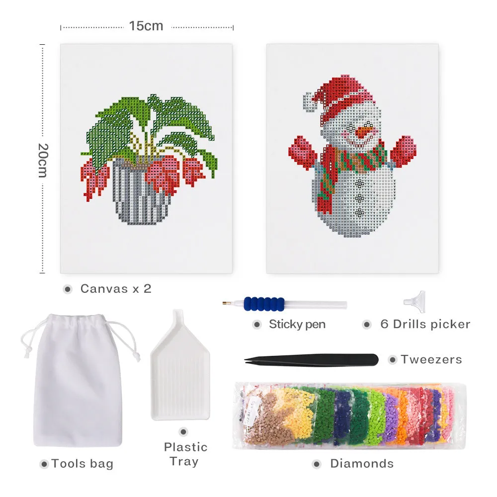 Figured'Art Mini Plant in Pot en Sneeuwpop diamond painting 15x20cm 2 stuks full drill
