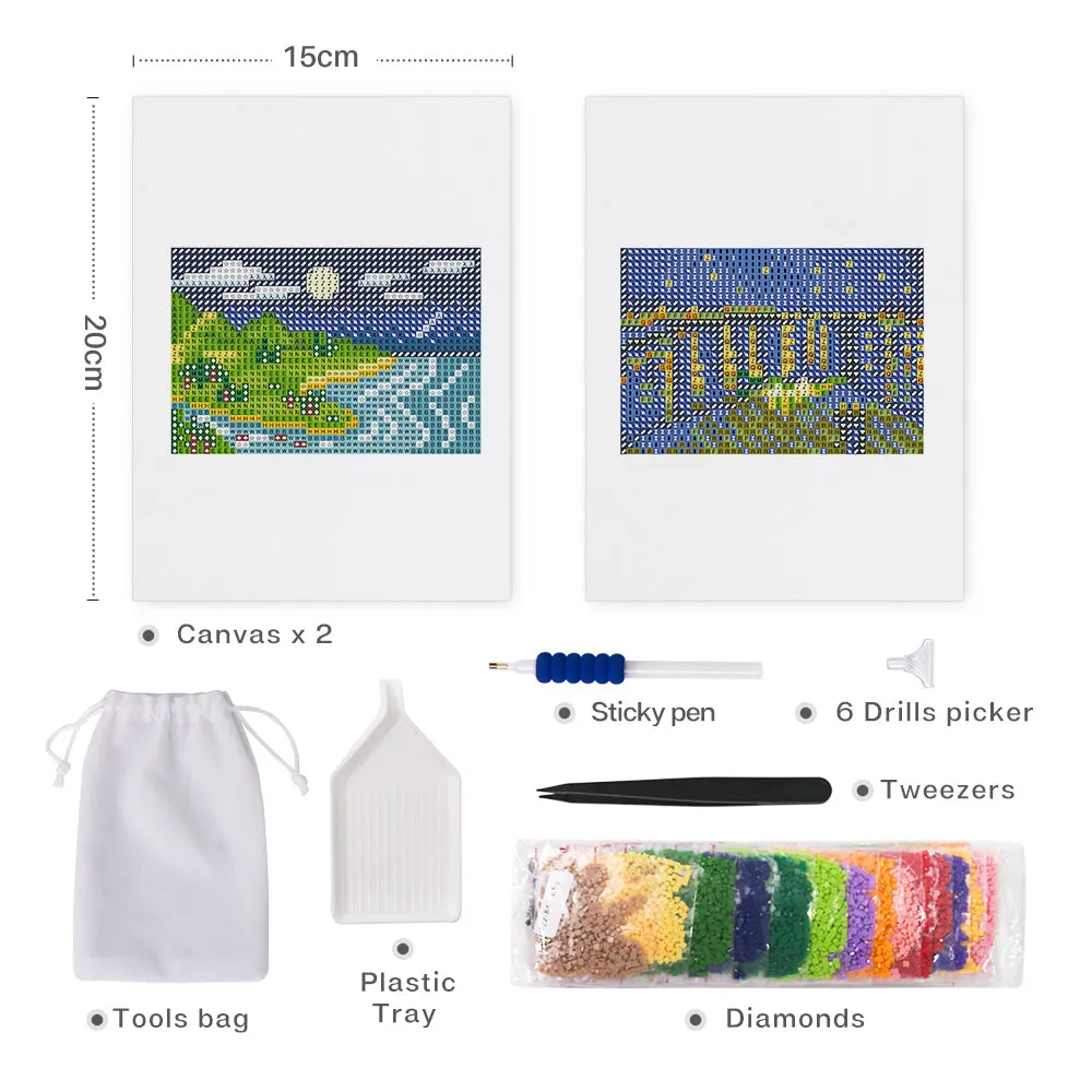 Figured'Art Landschappen van Dag en Nacht mini diamond painting 2x 15x20 cm