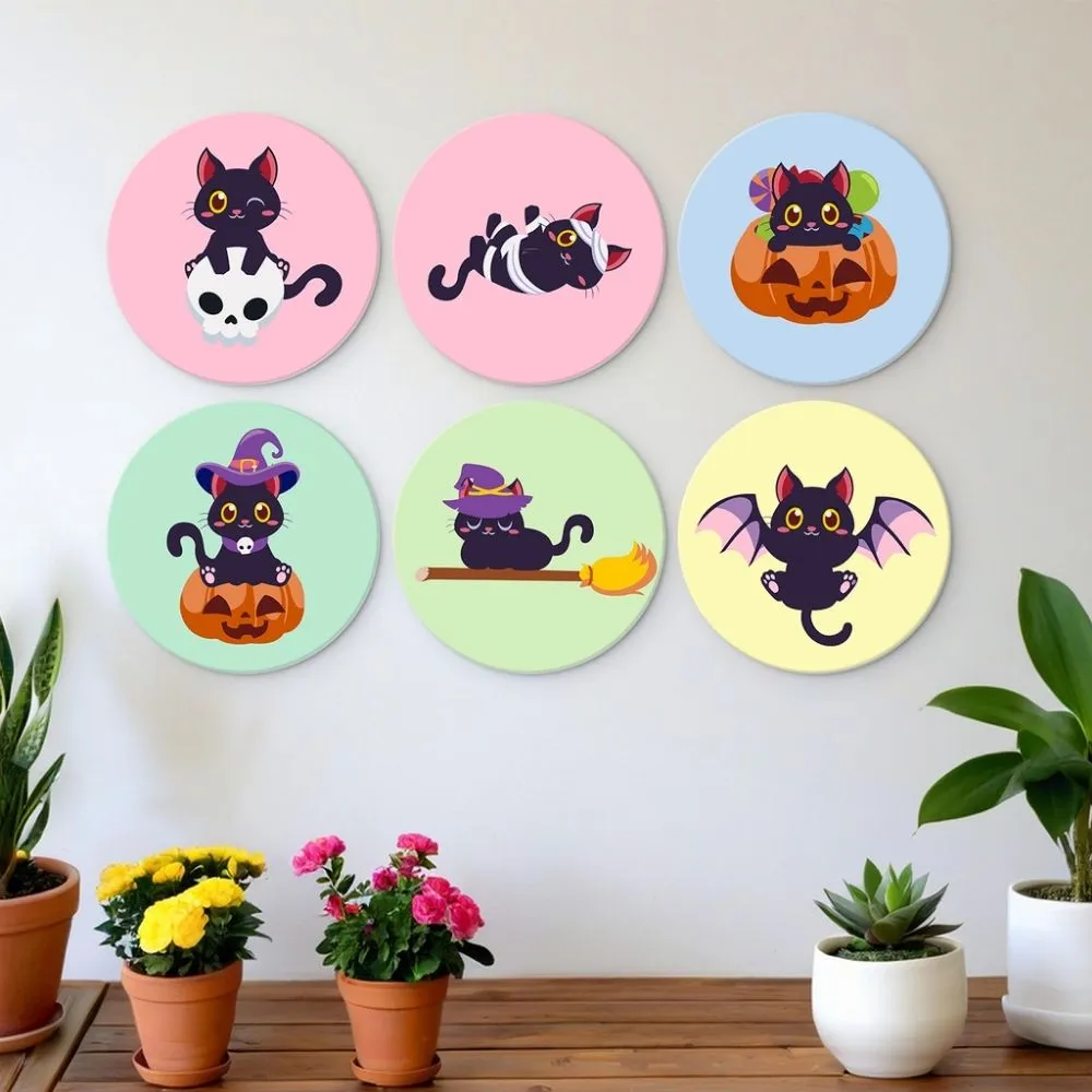 Figured'Art Mini Halloweenkatjes schilderen op nummer 6x Ø20cm