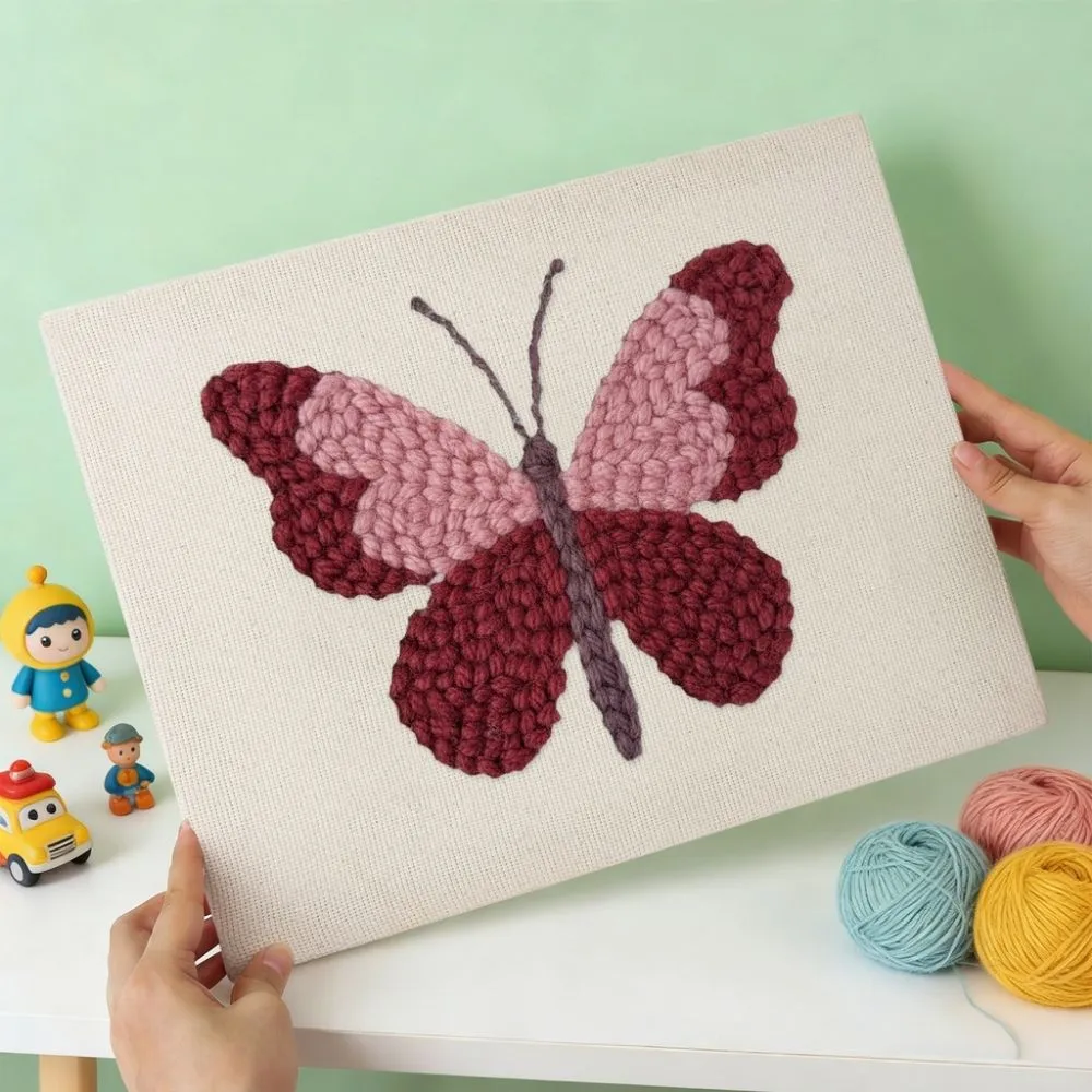 Figured'Art Roze Vlinder punch needle pakket 20x30cm katoen